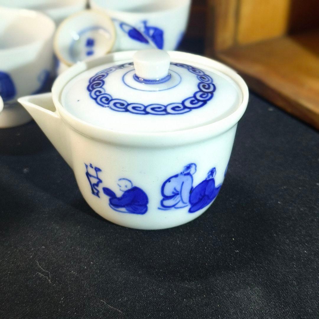 煎茶道具 染付宝瓶茶器 手描き唐子文 祥山造 骨董 時代物 薄手蒐集家放出美品