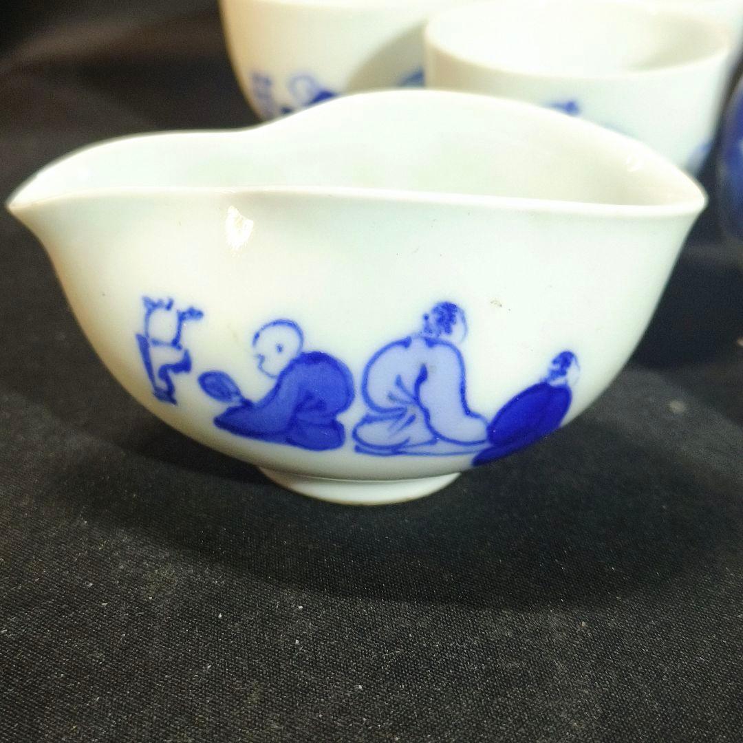 煎茶道具 染付宝瓶茶器 手描き唐子文 祥山造 骨董 時代物 薄手蒐集家放出美品