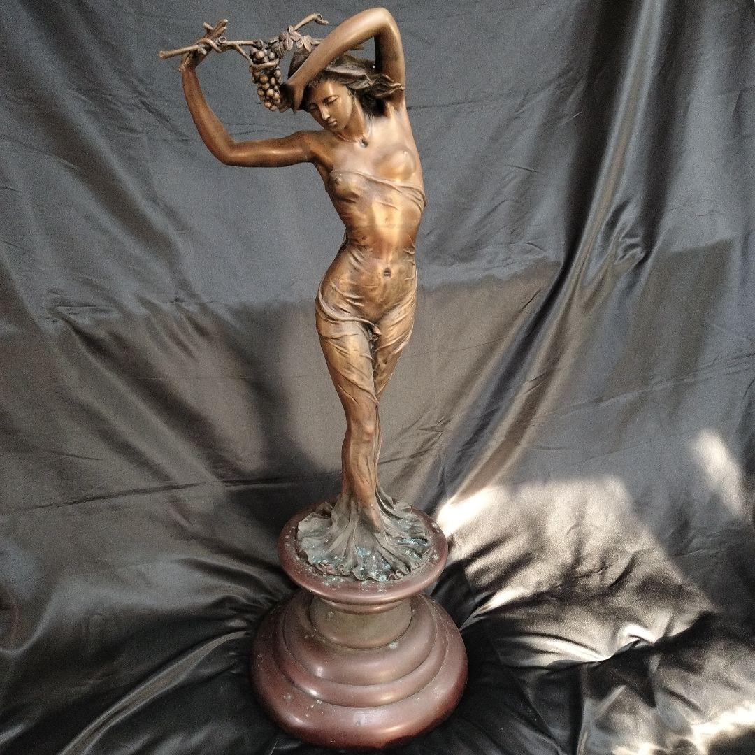 ブロンズ彫刻 約100cm 約21kg 高岡銅器 葡萄をかざした少女 美術品