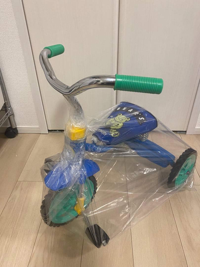 三輪車 ブルー　昭和レトロ　キッズサイクル　豆ダッシュ　トレーニング自転車