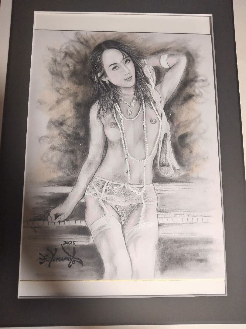 裸婦、美人画、絵画６号しなり、山本英二、新品額縁、真作、肉筆、高塚省吾、森本草介