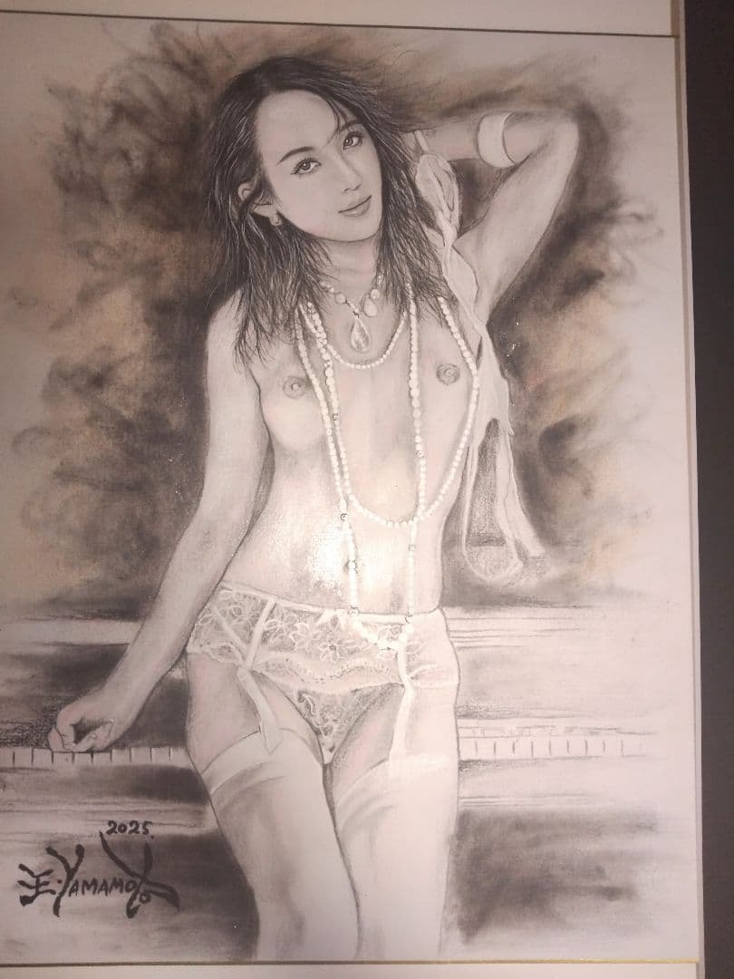 裸婦、美人画、絵画６号しなり、山本英二、新品額縁、真作、肉筆、高塚省吾、森本草介