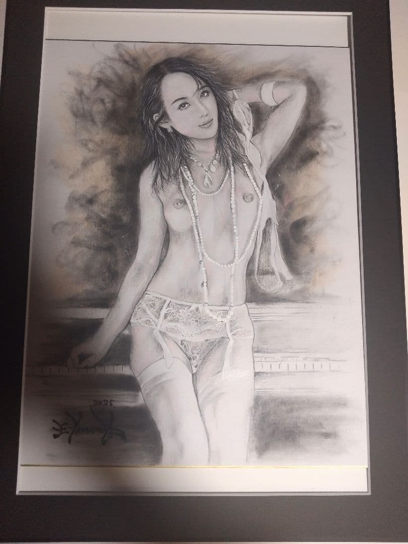 裸婦、美人画、絵画６号しなり、山本英二、新品額縁、真作、肉筆、高塚省吾、森本草介