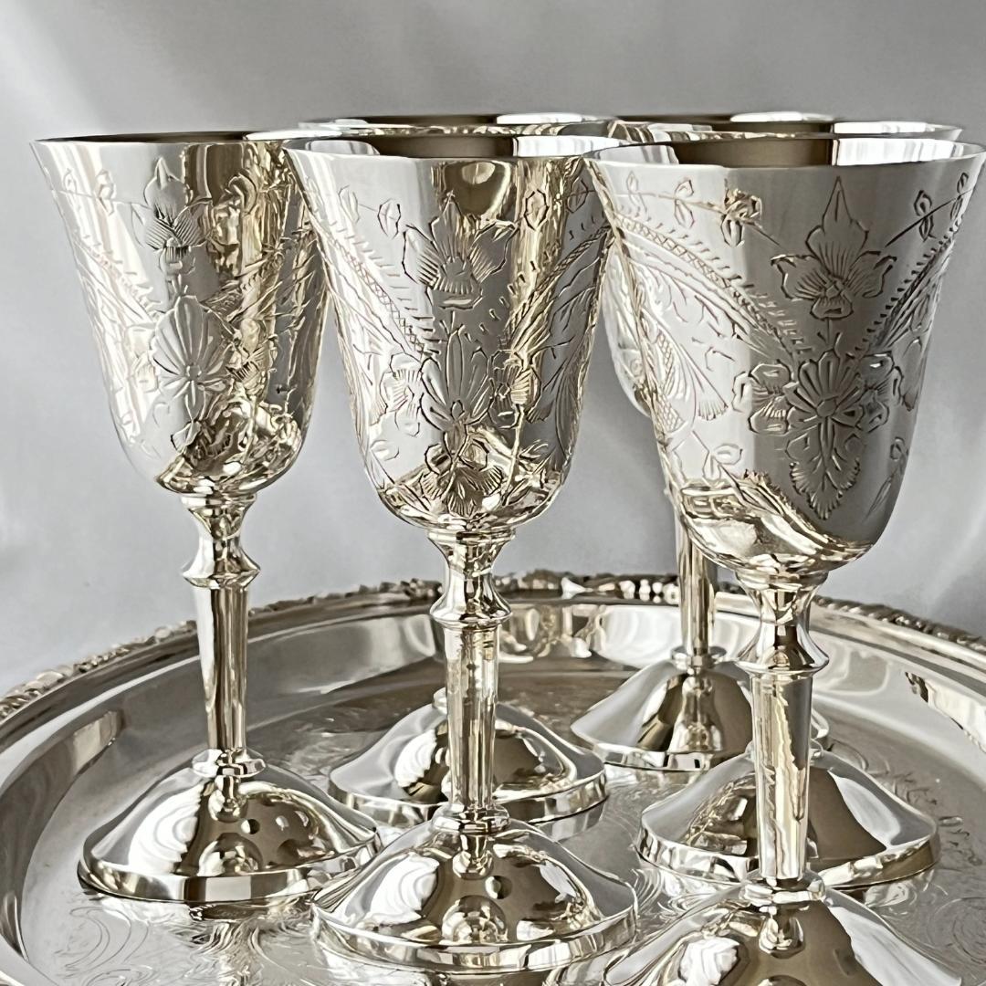 【英国】シェリー / リキュールゴブレット 6個組 【シルバープレート】美麗！！
