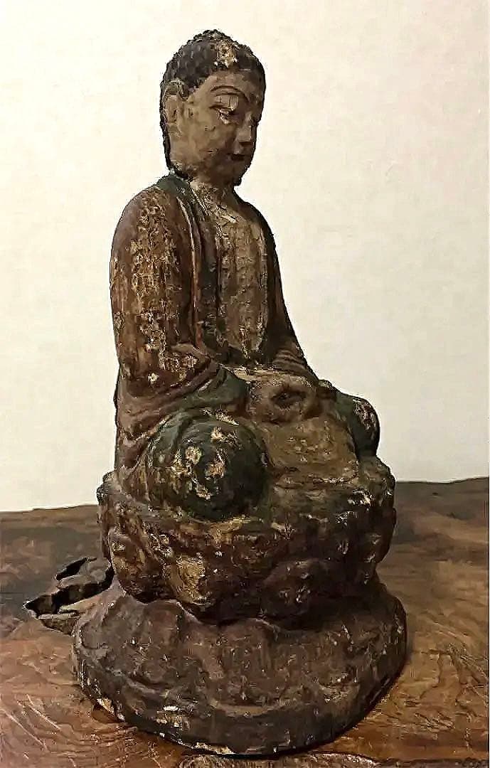 仏教美術 彩色 釈迦如来像 老木 仏像 鎌倉〜江戸期 古玩