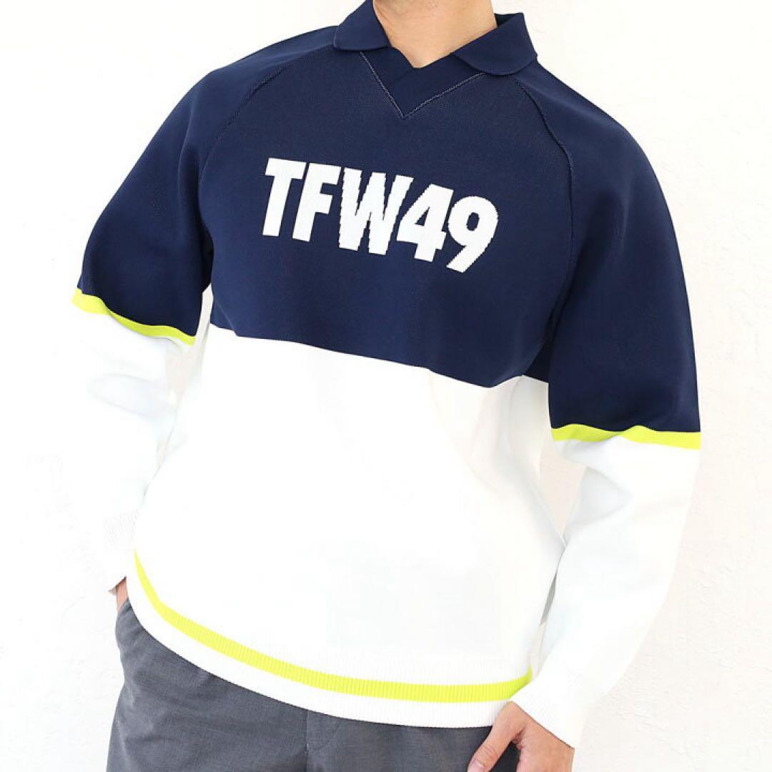 【美品】TFW49 襟付きニット　ホワイト　ネイビー