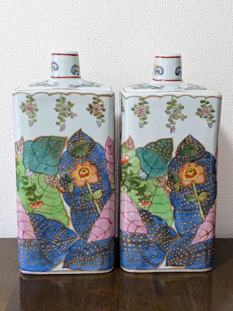 ♦中国陶磁 華栄堂製 粉彩花鳥紋様壺 瓶 花瓶 置物飾り ディスプレイ骨董品