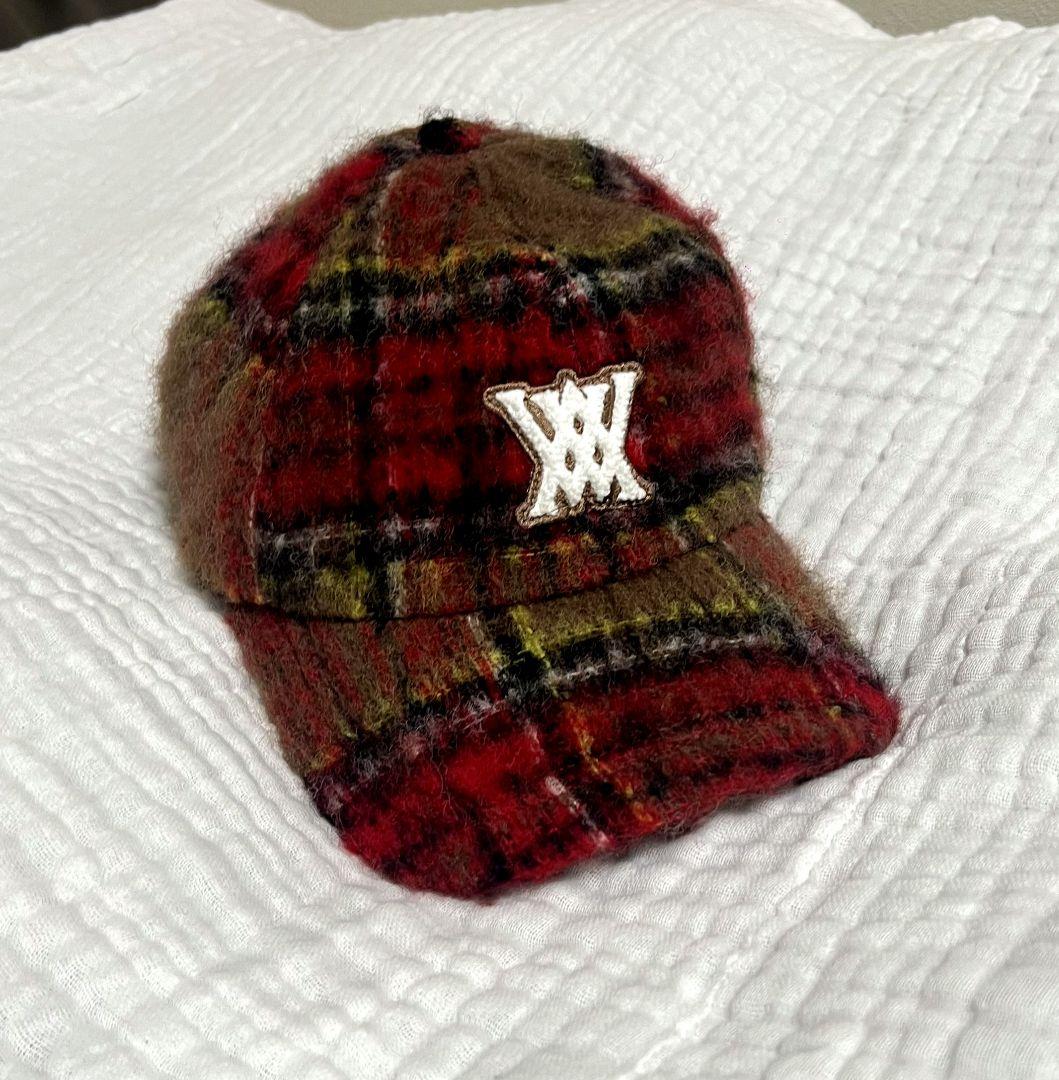 【極美品】ANEW ゴルフ　チェックキャップ レッド　ユニセックス 男女兼用