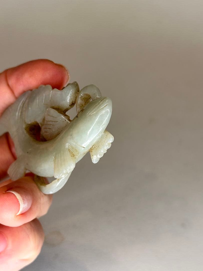 清時代 青玉 魚形彫刻 玉器 中国古美術 時代物 置物