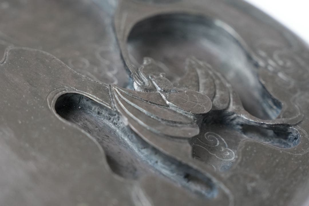 福 縁起物 蝙蝠文高彫 硯 眼 細工 コウモリ 雲海 年代美品 端渓 五福 幸運