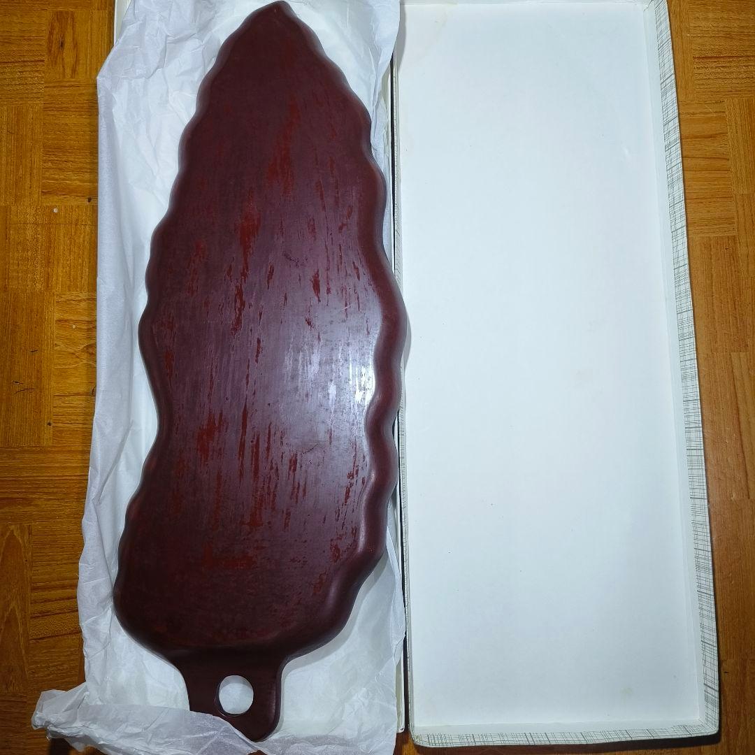 煎茶道具 鎌倉彫 47cm朱塗葉盆 手彫り 木製漆器 未使用美品 旧家蔵出時代物
