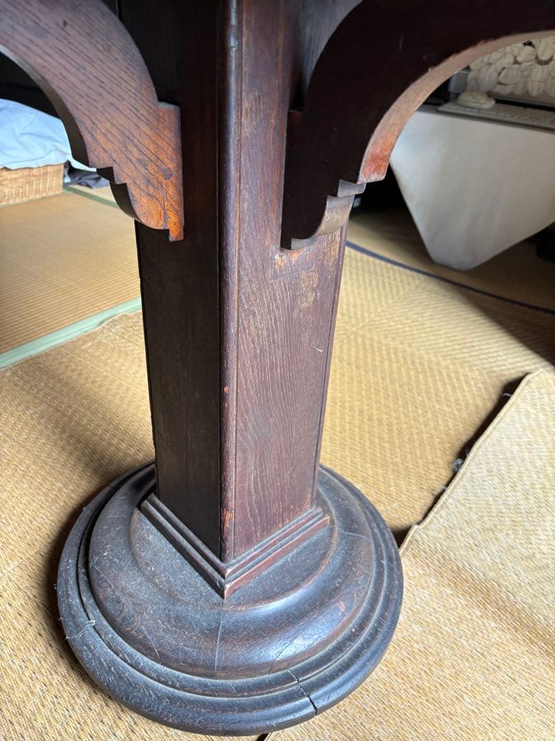 三越製 アンティーク銅板木製テーブル ビンテージ