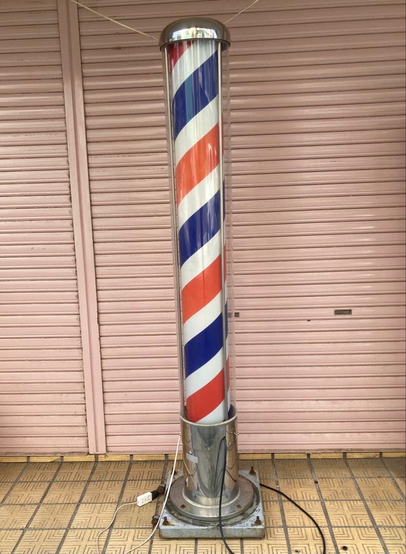 引取限定　サインポール　床屋さん　理髪店　看板　高さ約207ｃｍ　動作確認