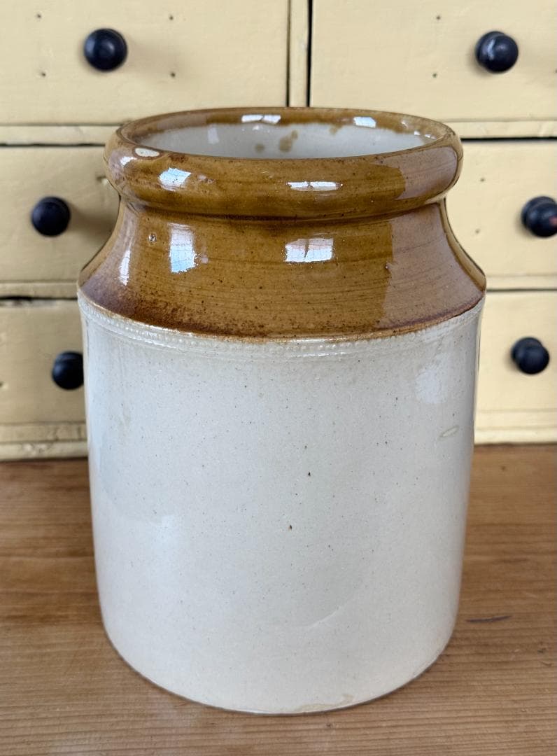 イギリス　アンティーク　陶器　ストーンウェア　ジャー　ボトル　キッチンツール入れ