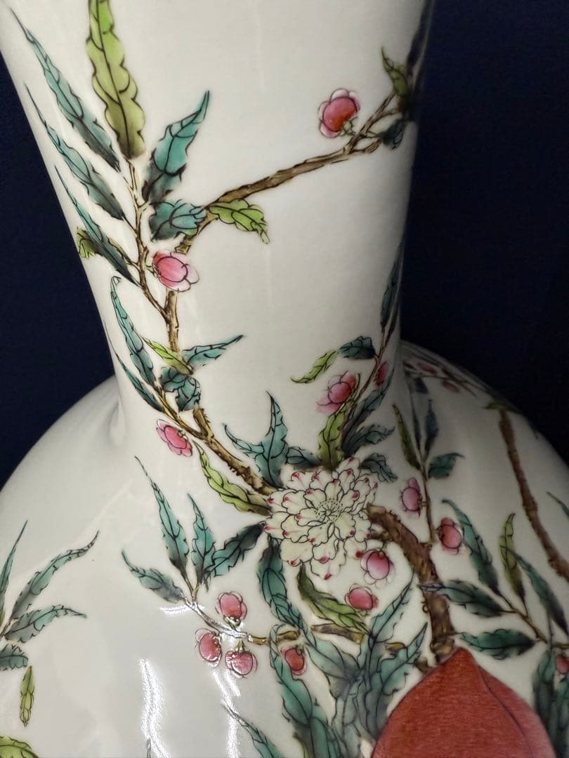 大清乾隆年製 大振り 粉彩 桃家紋 花器 花瓶 華道具 時代 古玩 蔵出 骨董品
