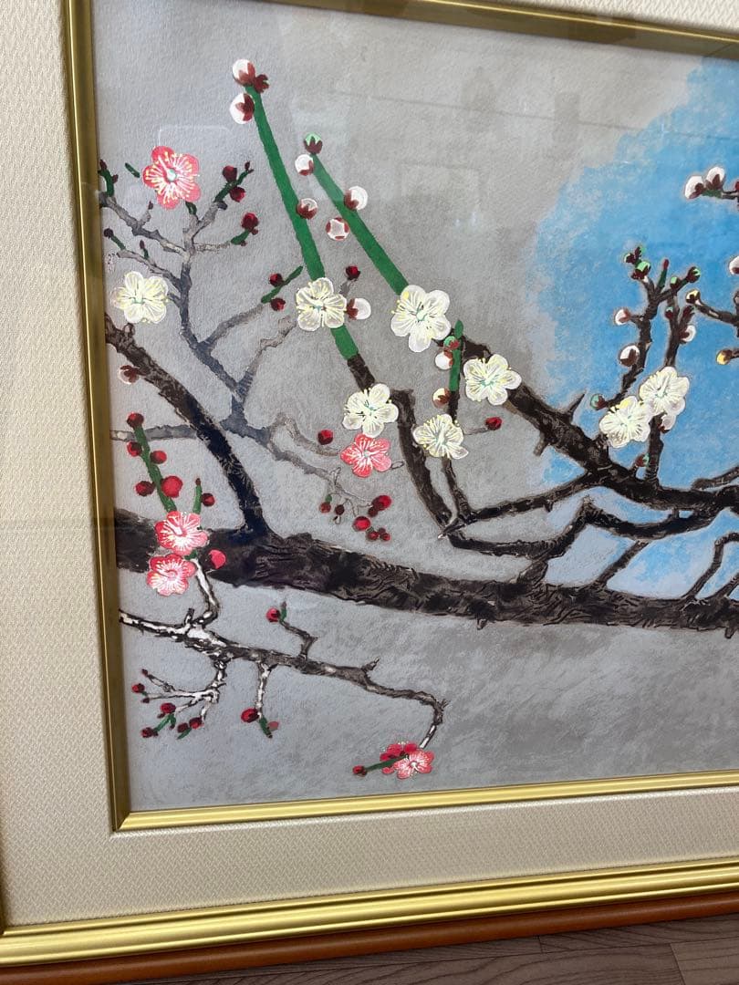 小倉遊亀　リトグラフ「うす霜」 限定150部 紅白梅図