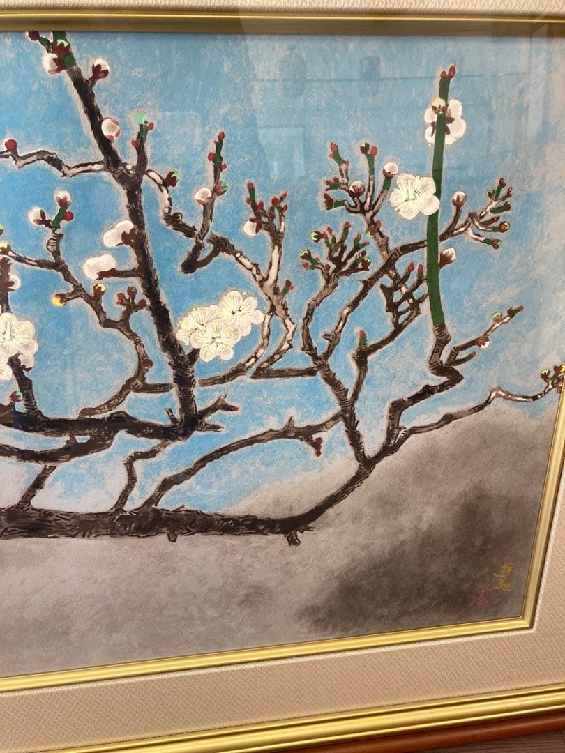 小倉遊亀　リトグラフ「うす霜」 限定150部 紅白梅図