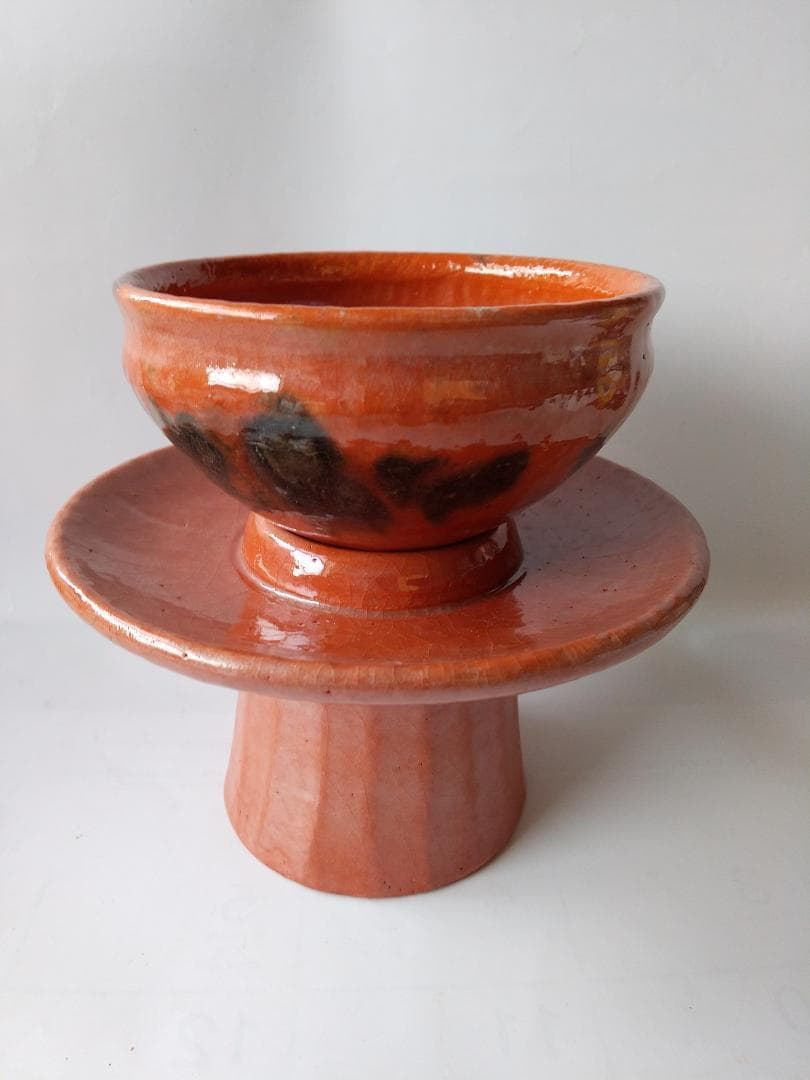 赤楽 天目茶碗 貴人台添エ 川崎和楽 作 赤楽茶碗 共箱 茶道具 抹茶碗 新品