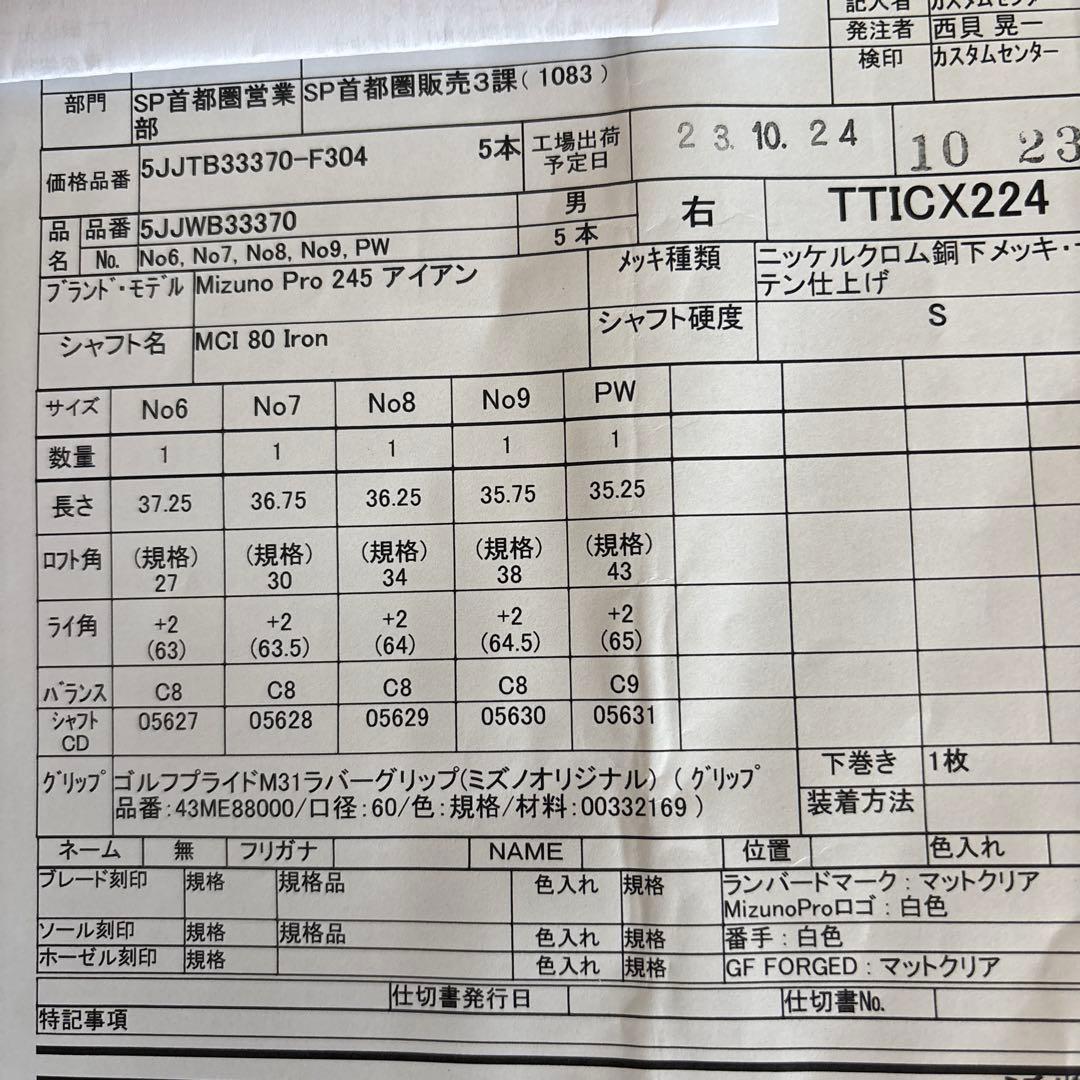 Mizuno MP245 アイアンセット 5本セット シャフト　フジクラMCI