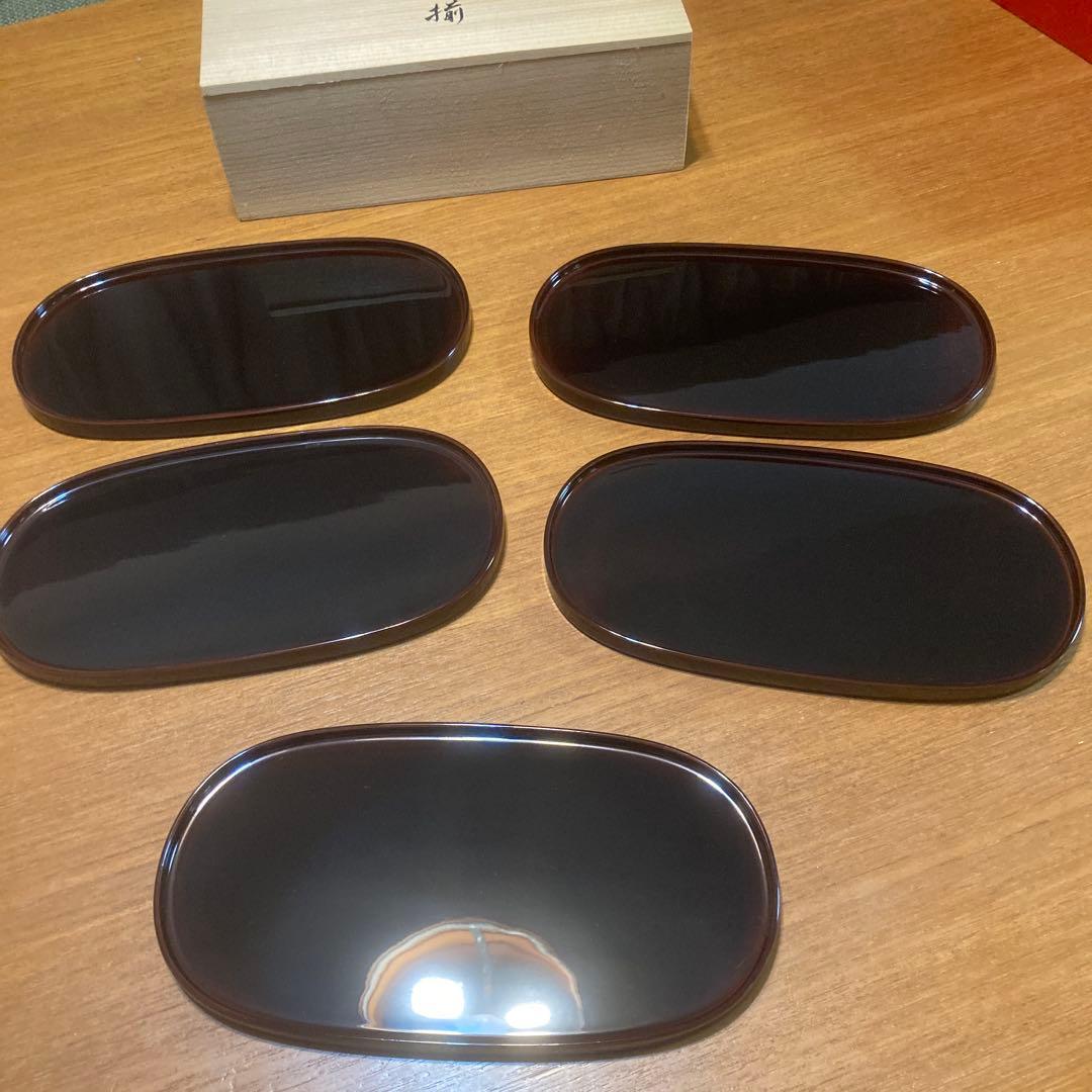 漆器 楕円形皿 5枚セット 木箱入り 越前塗