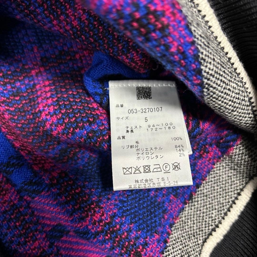パーリーゲイツ　モノトーン　マルチチェック柄 セーターサイズ5