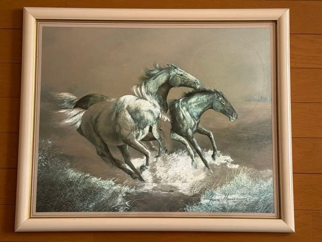 ルアーン・マニング　馬の絵画 白フレーム付き