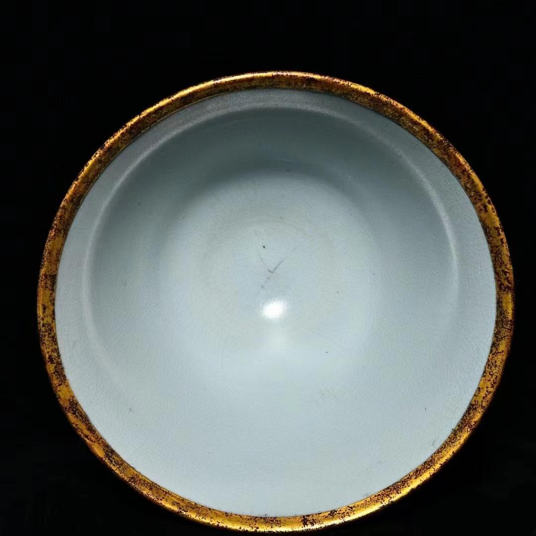 中国古美術・旧蔵の陶磁器、金鎧飾りの御題つき豆笠兜・12x24・置物・茶道具