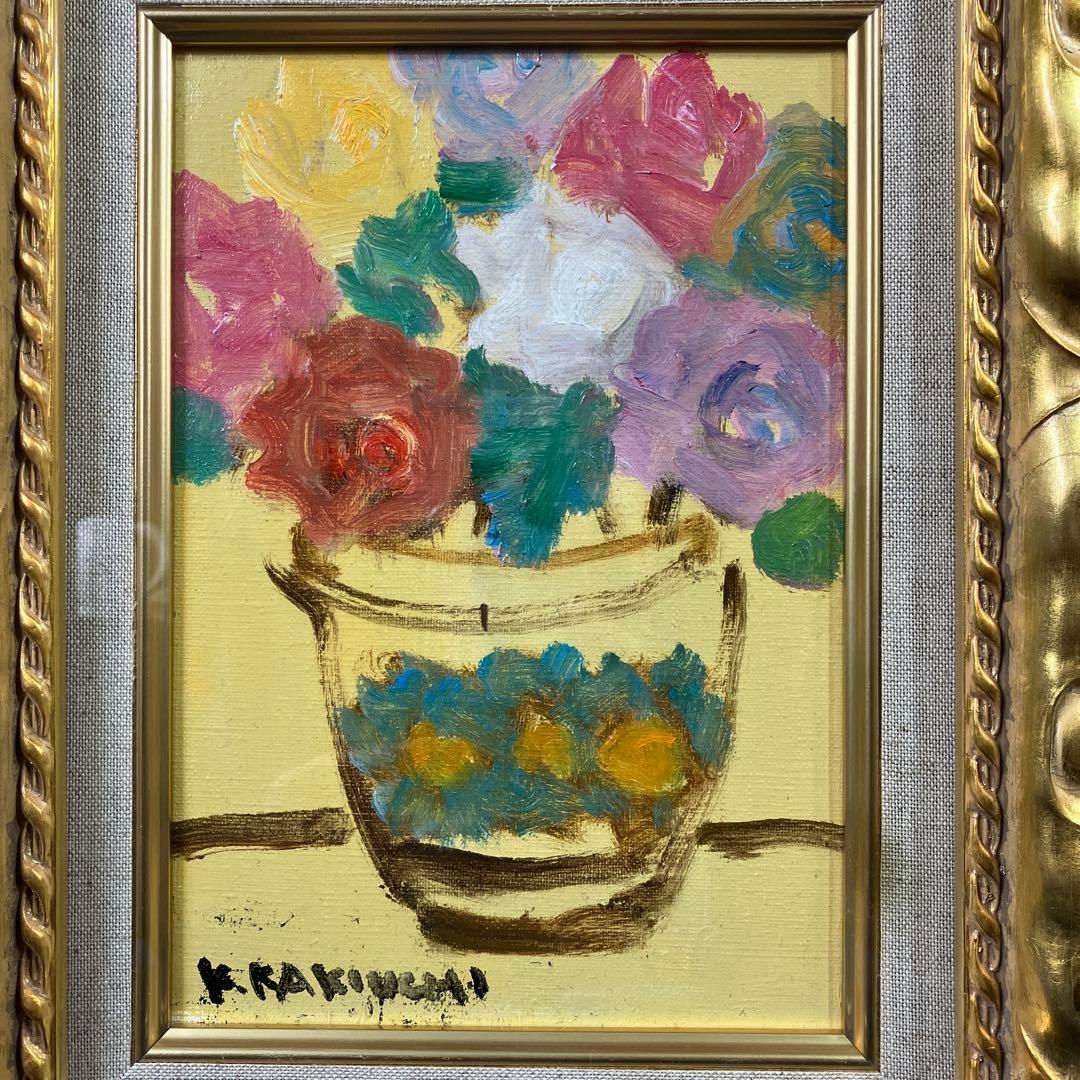 油彩　垣内カツアキ「バラの壷　SM」