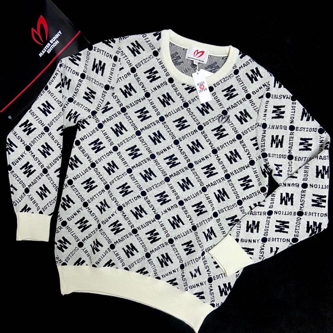 マスターバニー パーリーゲイツ ロゴ総柄 ニットセーター クルーネック サイズ５