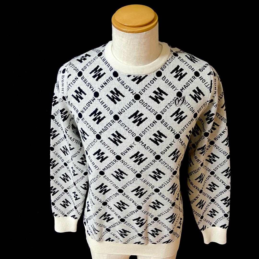 マスターバニー パーリーゲイツ ロゴ総柄 ニットセーター クルーネック サイズ５
