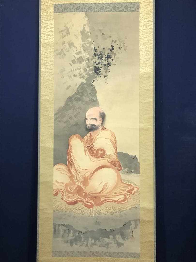 【真作】春林/朱達磨図/ダルマ図/人物図/掛軸/名家伝来/AC-383