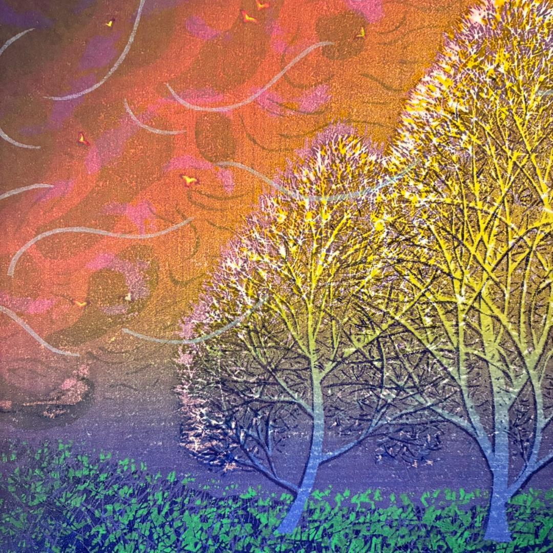 美品 牧野宗則「優しい日（Ⅰ）」木版画 1991年制作 直筆サイン入り 額縁入り