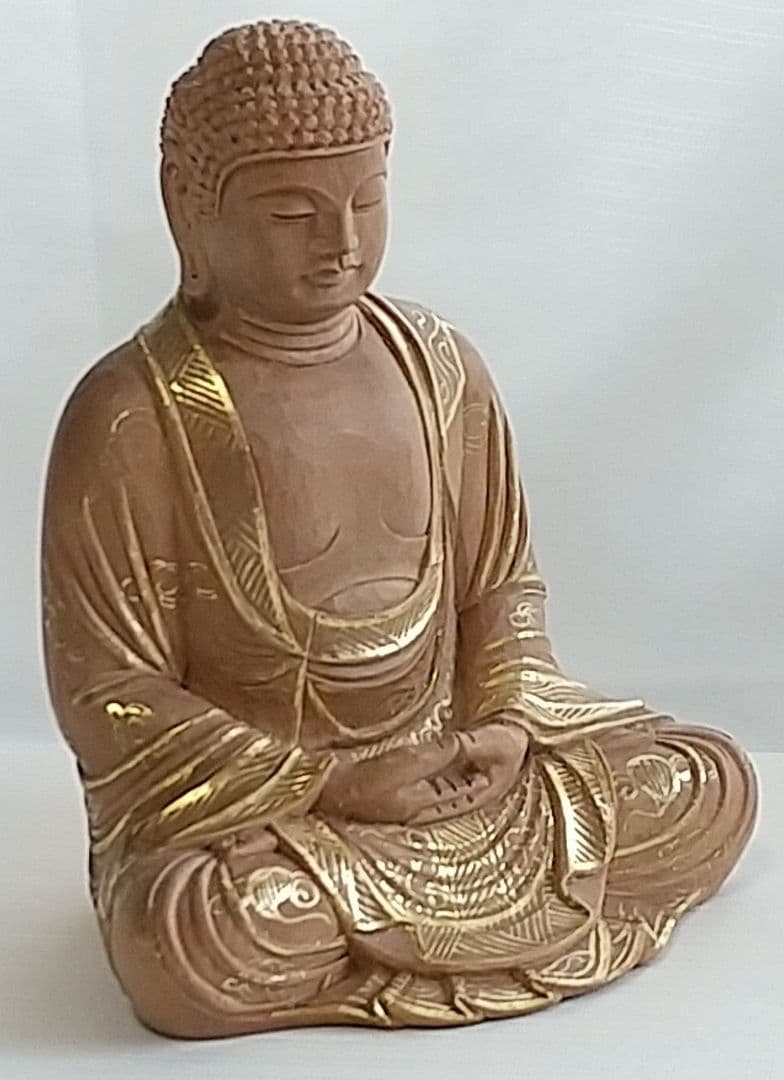 釈迦如来坐像 2.5寸 #328 像のみ 金彩有 お釈迦さま ◆白檀 木彫 仏像