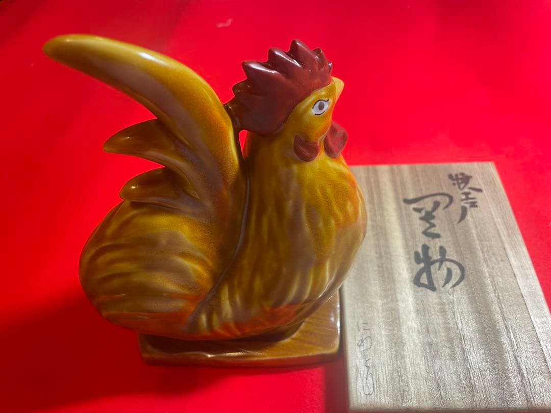 二代　浅蔵五十吉　九谷焼陶器製 干支、鶏の置物 木箱付き