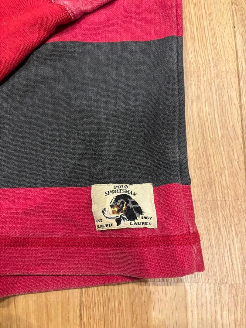 ラルフローレン　ポロスポーツマン　ビンテージ　ラガーシャツ M 赤/黒