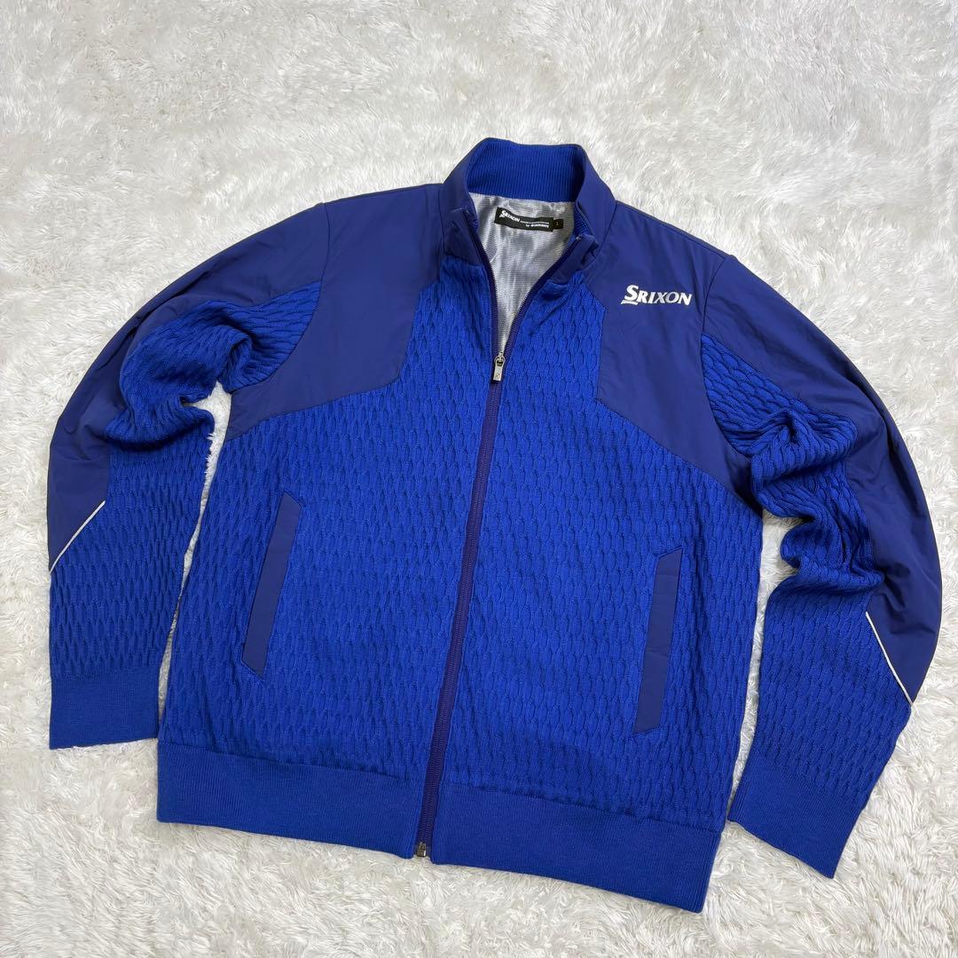 希少 SRIXON デサント ゴルフウェア ブルゾン ニット 素材切替 ブルー