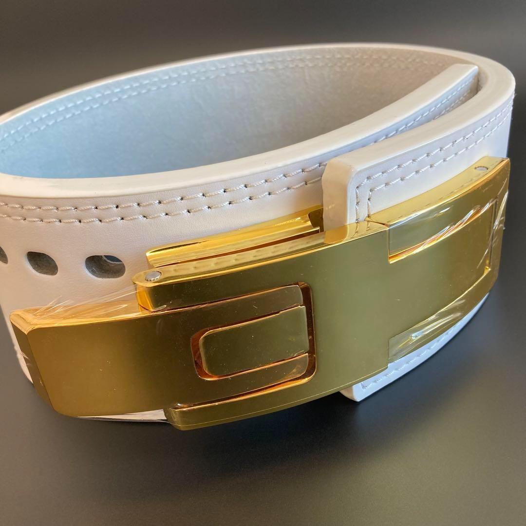 【訳あり】 パワーベルト レバーアクション ワンタッチ可変式　白×ゴールド