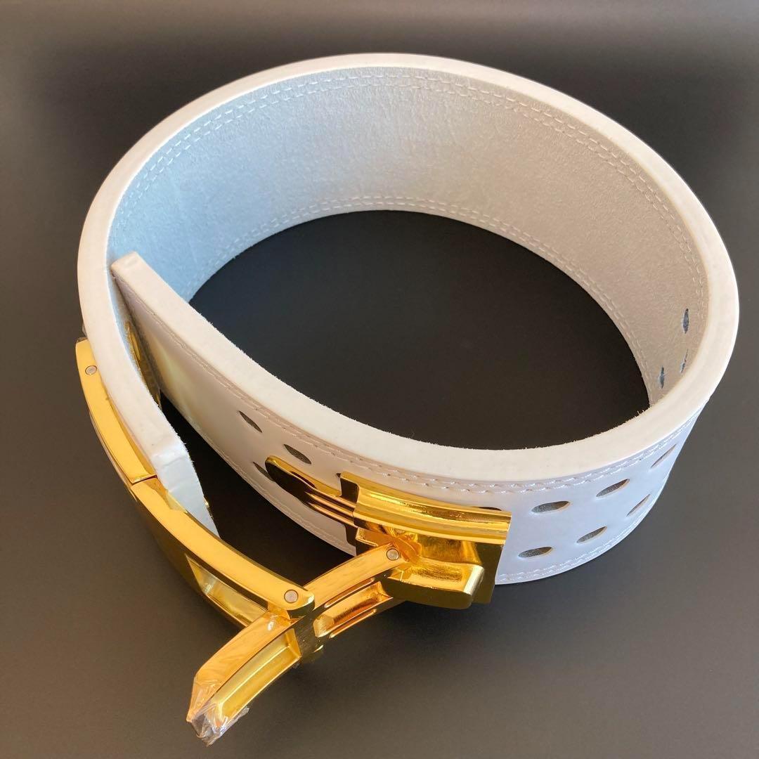 【訳あり】 パワーベルト レバーアクション ワンタッチ可変式　白×ゴールド