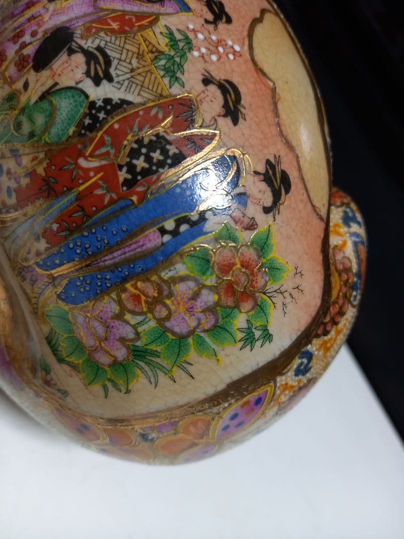 薩摩焼　眠り猫　浮世絵　美人画　古美色　大き目　サイズ　美品