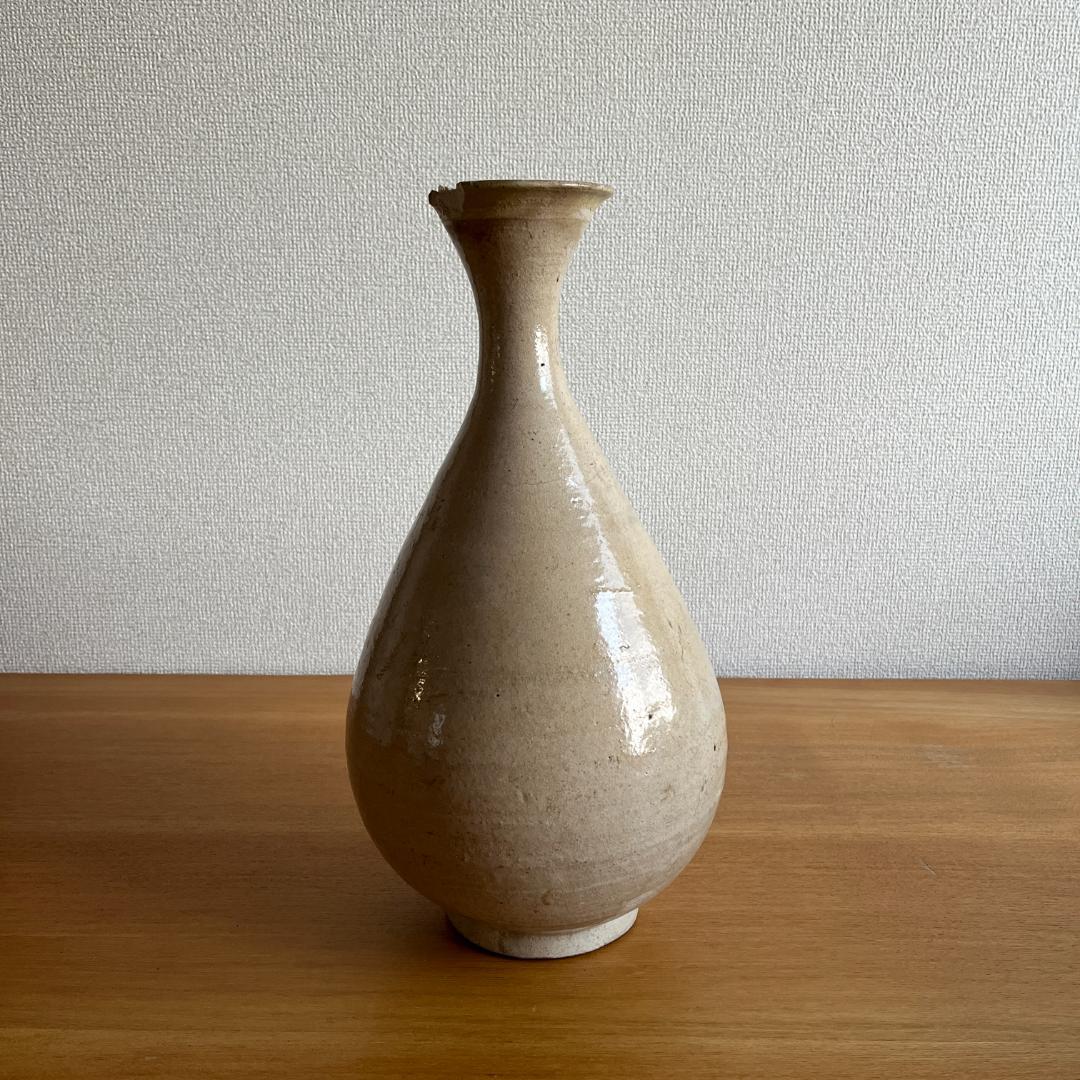 李朝 粉引 大徳利 朝鮮古陶磁 高35.8cm 口縁欠けあり