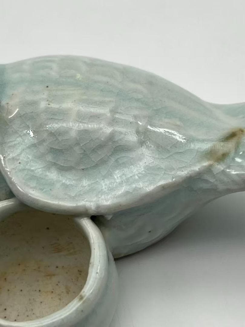 宋時代 青磁 湖田窯 影青釉鳥型水差し　水指　名品珍品(F-158)