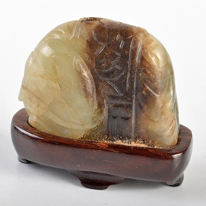 中国　玉石彫刻　象刻　置物　唐木台付　M　R7080