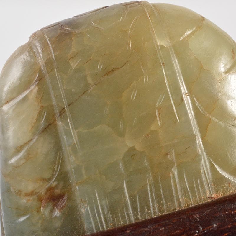 中国　玉石彫刻　象刻　置物　唐木台付　M　R7080