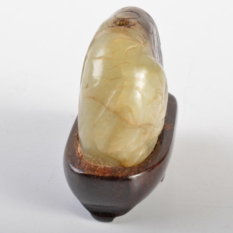 中国　玉石彫刻　象刻　置物　唐木台付　M　R7080