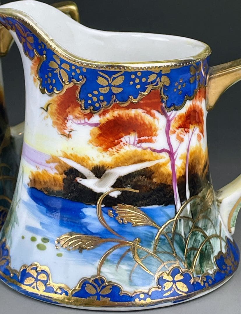 オールドニッポン カモメ 風景図 シュガーボウル クリーマー アールヌーボー