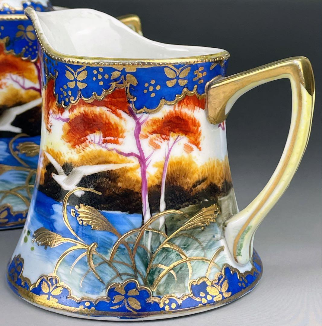 オールドニッポン カモメ 風景図 シュガーボウル クリーマー アールヌーボー