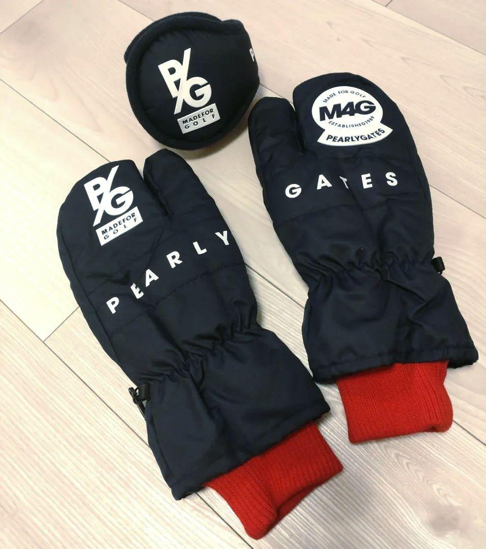 新品 PEARLY GATES ミトングローブ 耳当て 2点セットネイビー