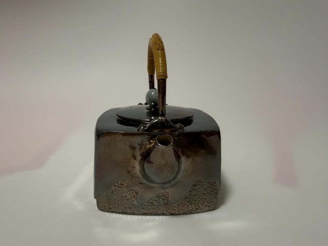 純銀製 四方湯沸 玉摘 銀瓶 煎茶道具