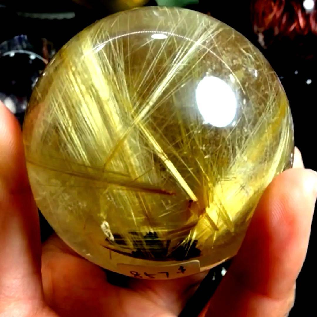 超絶綺麗✨55mm ゴールドタイチンルチルクォーツ　丸玉　スフィア　金針水晶