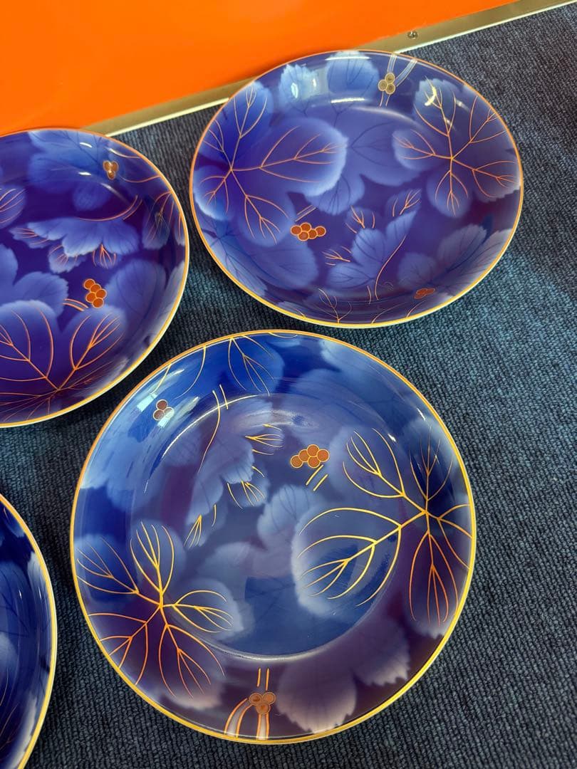 2023 深川製磁　葡萄瑠璃　皿　5客　金彩　未使用